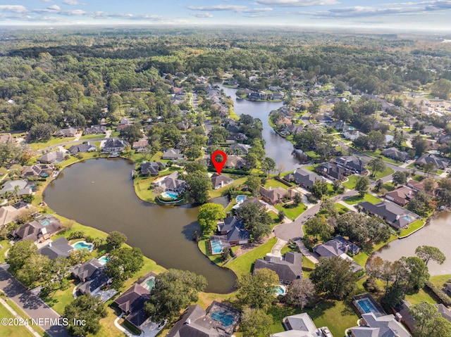 aerial view with a water view