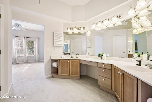 bathroom featuring vanity and ceiling fan