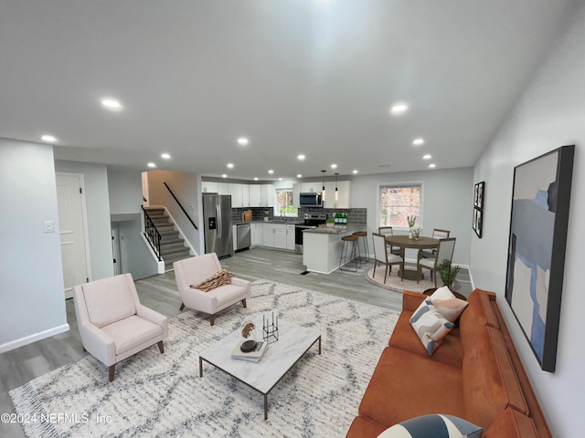 living room featuring light hardwood / wood-style flooring