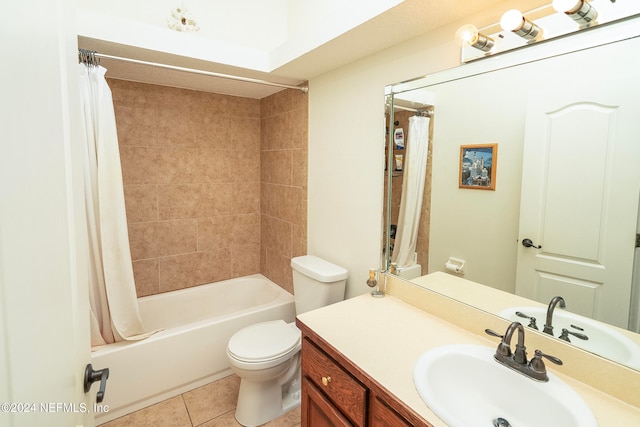 full bathroom with vanity, tile patterned floors, shower / bath combo, and toilet