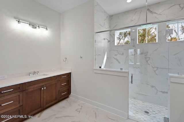 bathroom featuring vanity and walk in shower