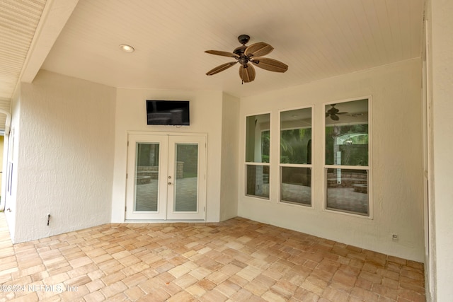 view of patio with ceiling fan and french doors