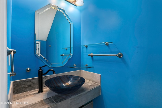 bathroom featuring wood-type flooring and sink