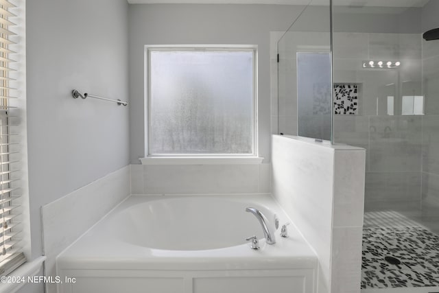 bathroom featuring separate shower and tub