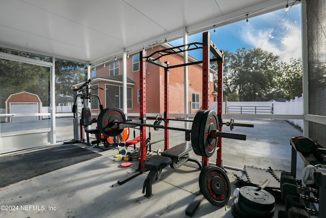 exercise room with concrete flooring