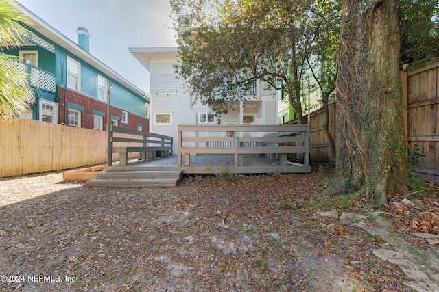 view of yard with a wooden deck