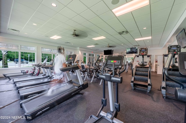 gym featuring a drop ceiling