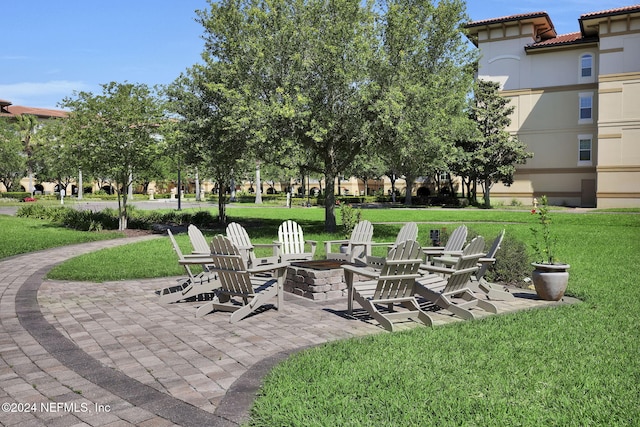 view of patio / terrace featuring a fire pit