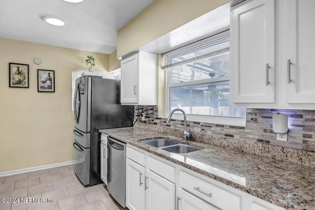 kitchen with white cabinets, stainless steel dishwasher, and sink