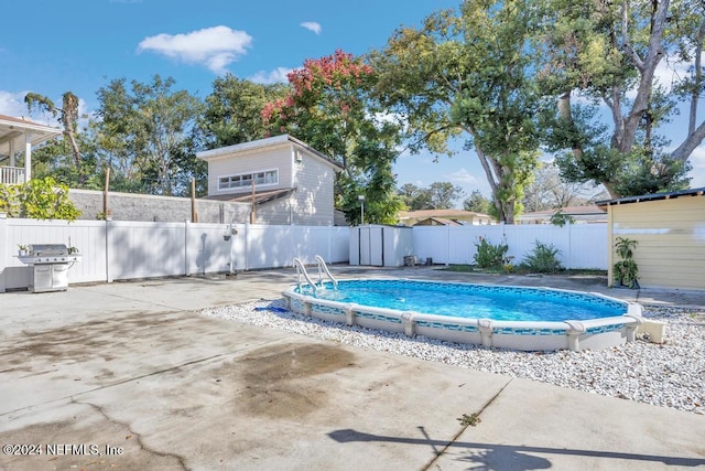 view of swimming pool with a patio area