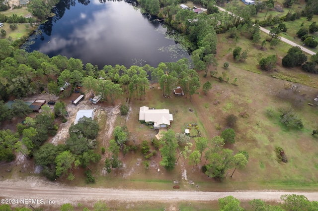 aerial view featuring a water view and a rural view