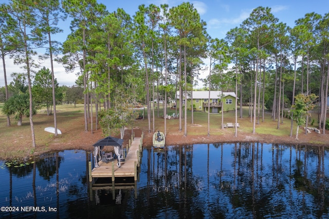 dock area featuring a water view