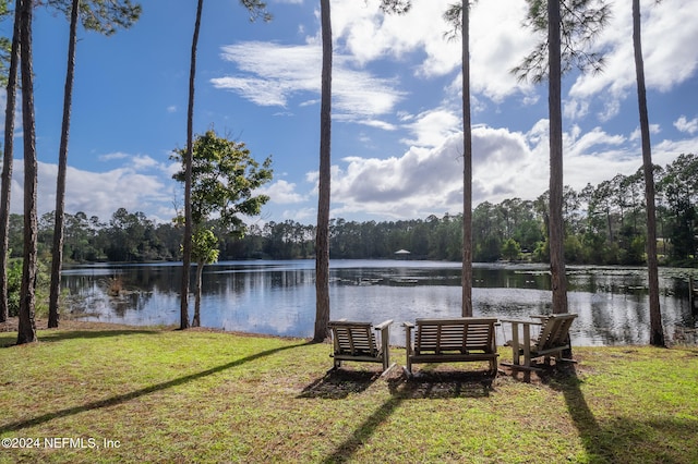 view of yard with a water view