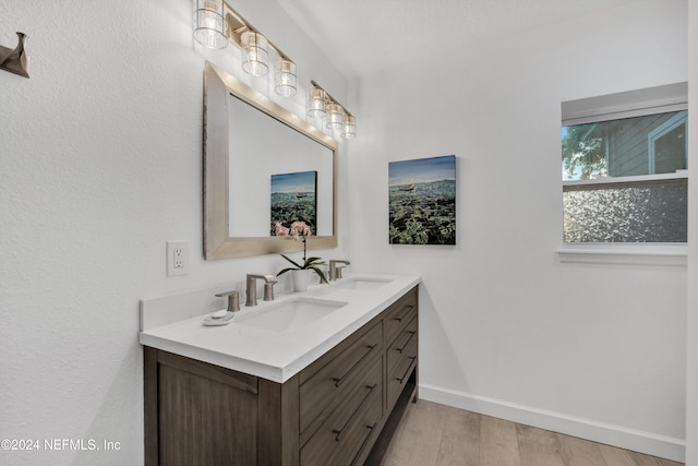 bathroom with vanity and wood-type flooring