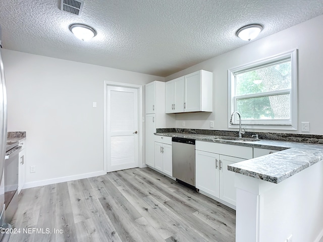 kitchen featuring sink, light hardwood / wood-style floors, dishwasher, and white cabinets