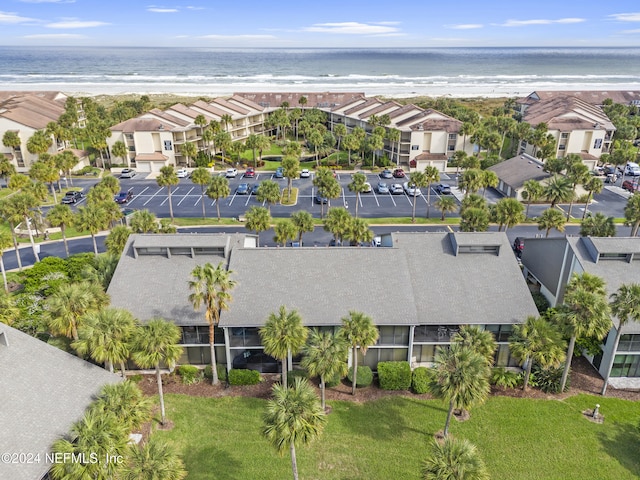 aerial view featuring a beach view and a water view