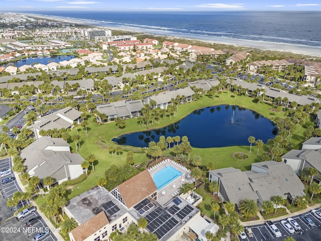 aerial view featuring a beach view and a water view