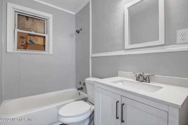 full bathroom featuring vanity, toilet, and washtub / shower combination