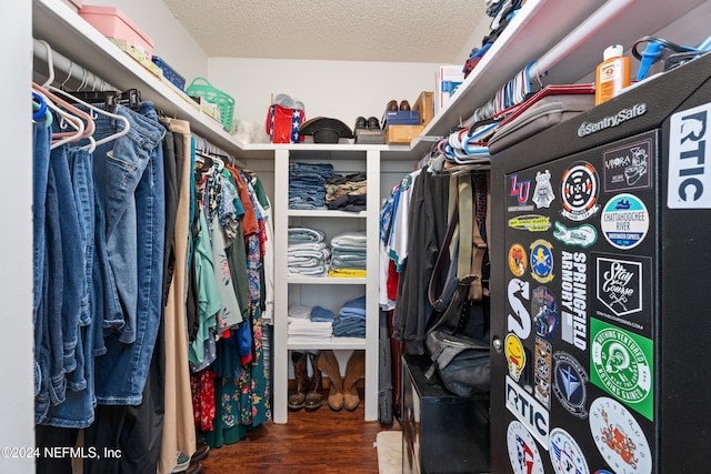 spacious closet with dark wood-type flooring