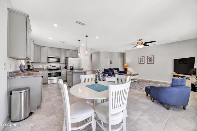 647 La Mancha Dr, Saint Augustine, FL 32086 - dining room with a ceiling fan, light tile patterned floors, recessed lighting, and baseboards