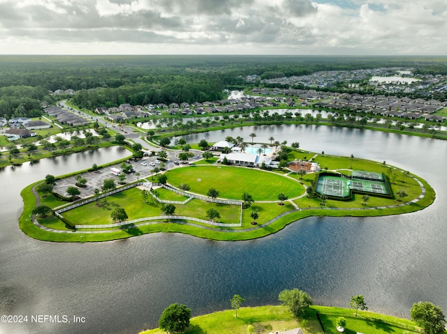 bird's eye view featuring a water view