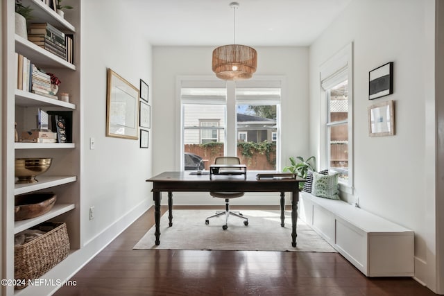 office space featuring dark wood-type flooring