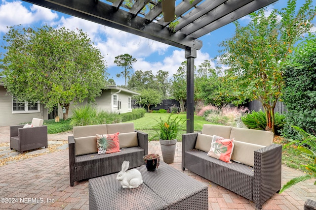 view of patio featuring a pergola and an outdoor hangout area