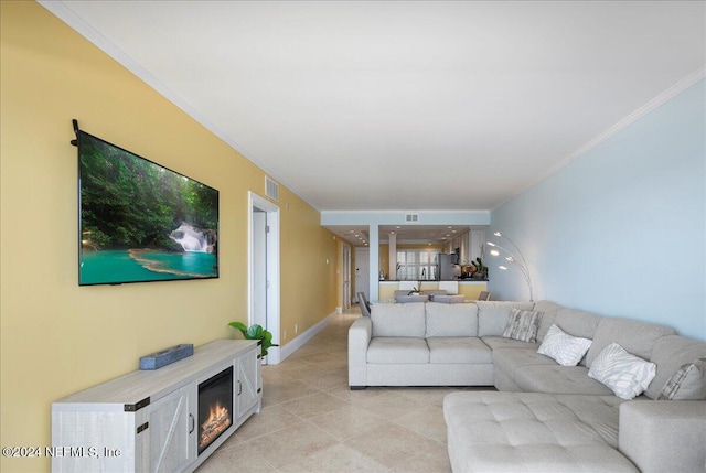 living room featuring ornamental molding