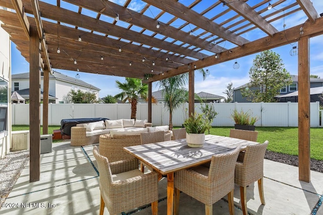 view of patio with a pergola and an outdoor living space