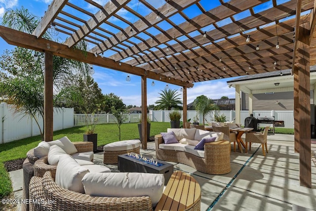 view of patio featuring a pergola and an outdoor living space