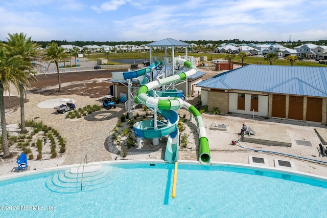 view of swimming pool with a gazebo