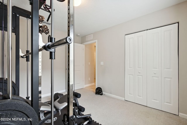 workout area with carpet floors