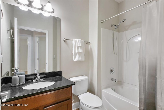 full bathroom with vanity, toilet, and shower / bath combination with curtain