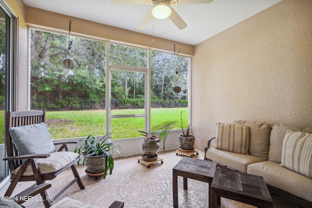 8757 Little Swift Cir Unit 22F, Jacksonville, FL 32256 - sunroom featuring a ceiling fan, plenty of natural light, and outdoor lounge area