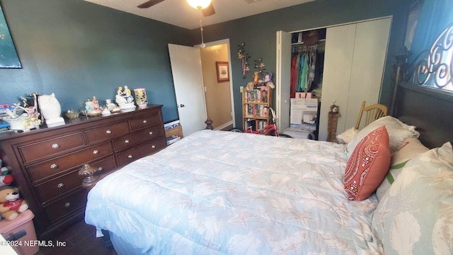 bedroom featuring a closet and ceiling fan