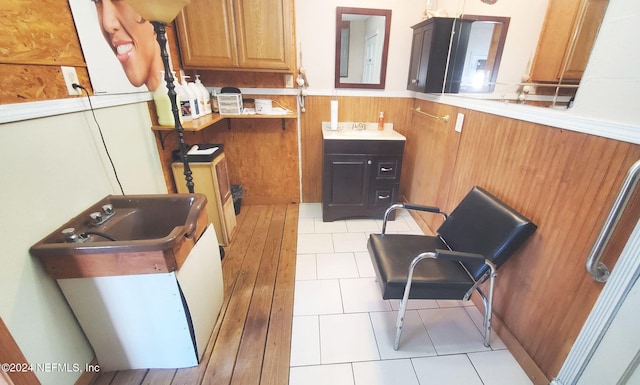 interior space featuring wood-type flooring and sink