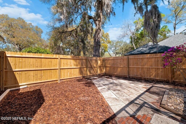 view of yard featuring a patio and a fenced backyard