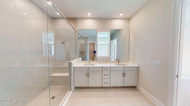 345 Palomar Dr, Saint Johns, FL 32259 - full bath featuring double vanity, tiled shower, and recessed lighting