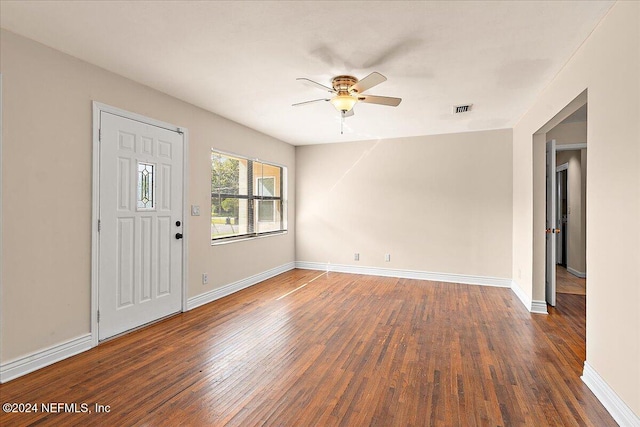 entryway featuring dark hardwood / wood-style floors and ceiling fan