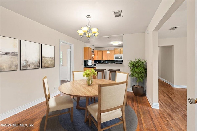 dining space featuring a notable chandelier and wood-type flooring