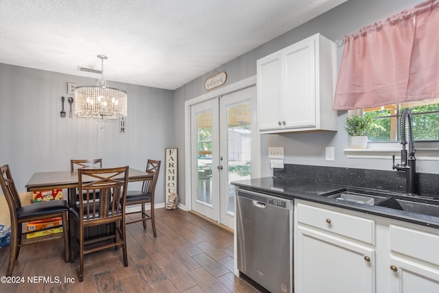 kitchen featuring white cabinetry, dishwasher, dark wood-type flooring, and plenty of natural light