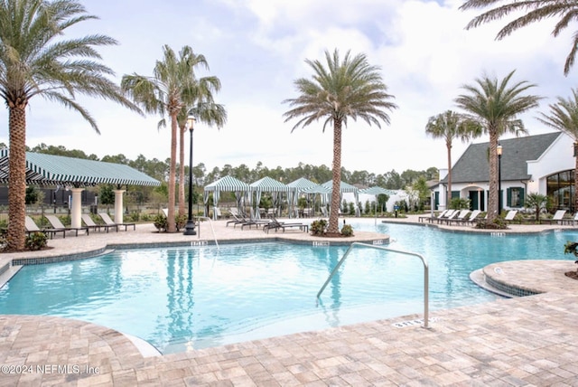 view of swimming pool featuring a patio