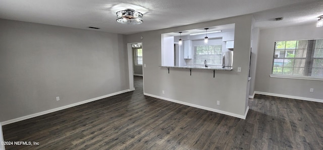 interior space with dark wood-type flooring, a healthy amount of sunlight, and a textured ceiling