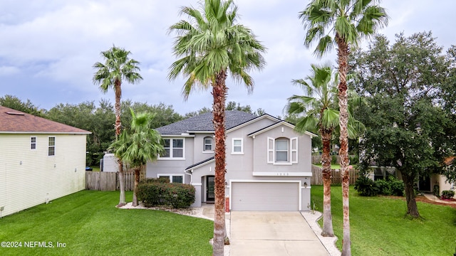 view of front of home featuring a garage and a front yard