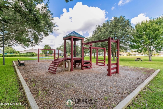 view of play area with a yard