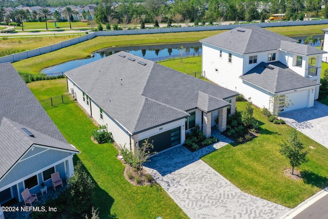 bird's eye view featuring a water view