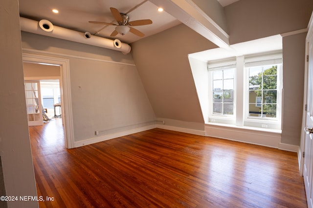 empty room with hardwood / wood-style flooring and ceiling fan