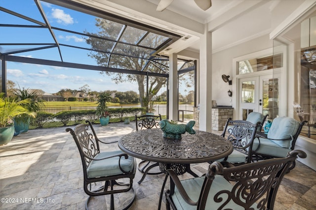 view of patio with a lanai