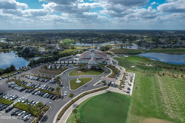 aerial view with a water view