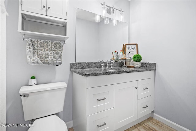 bathroom featuring vanity, hardwood / wood-style floors, and toilet